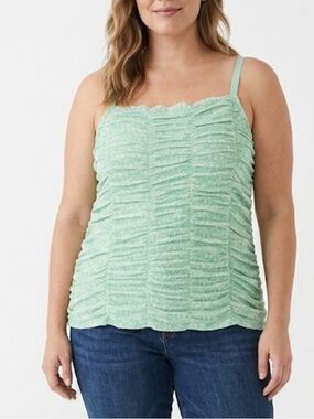 NWT Torrid Stretch Mesh Cropped Shirred Cami Top Mint green floral print size 3X